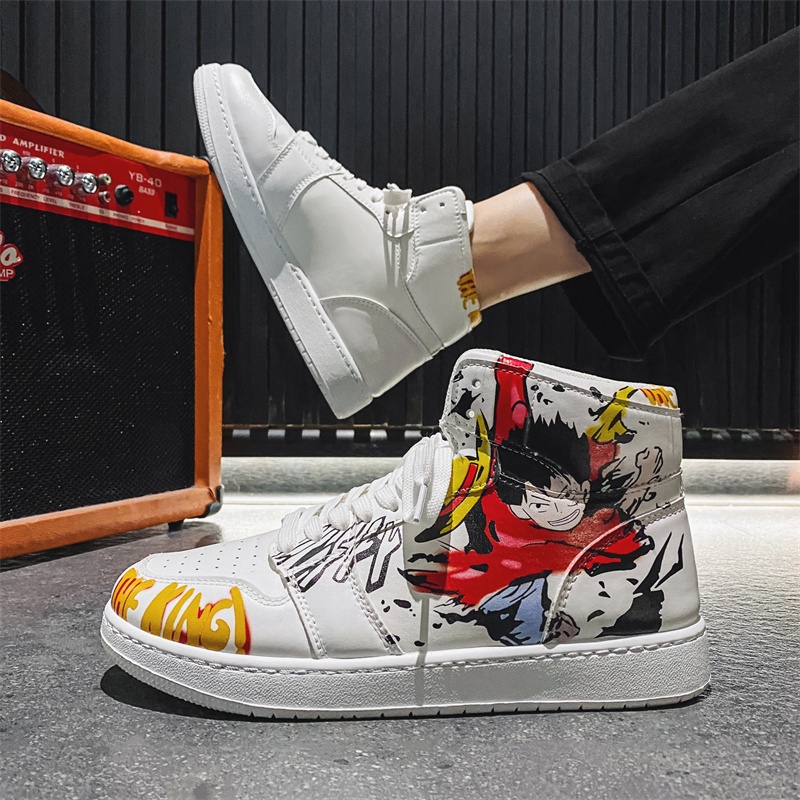Giày thể thao cổ cao in họa tiết hoạt hình One Piece độc đáo hợp thời trang