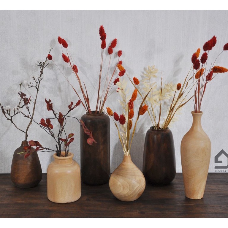 Lọ hoa gỗ, bình hoa gỗ nghệ thuật decor cắm hoa giả