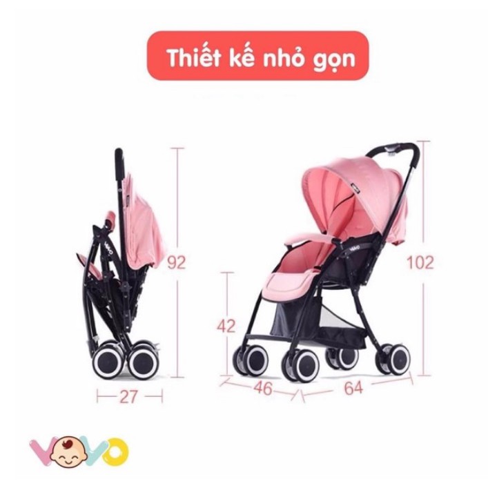 (Mẫu mới 2020) Xe đẩy gấp gọn VoVo 2 chiều, 3 tư thế