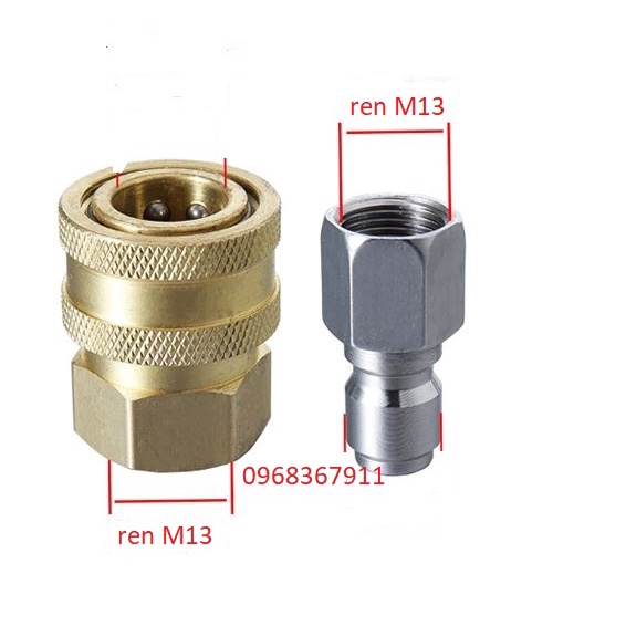 Bộ khớp bi nối nhanh dây rửa cao áp 3/8' ren trong M17 và M13mm lắp máy rửa xe công nghiệp