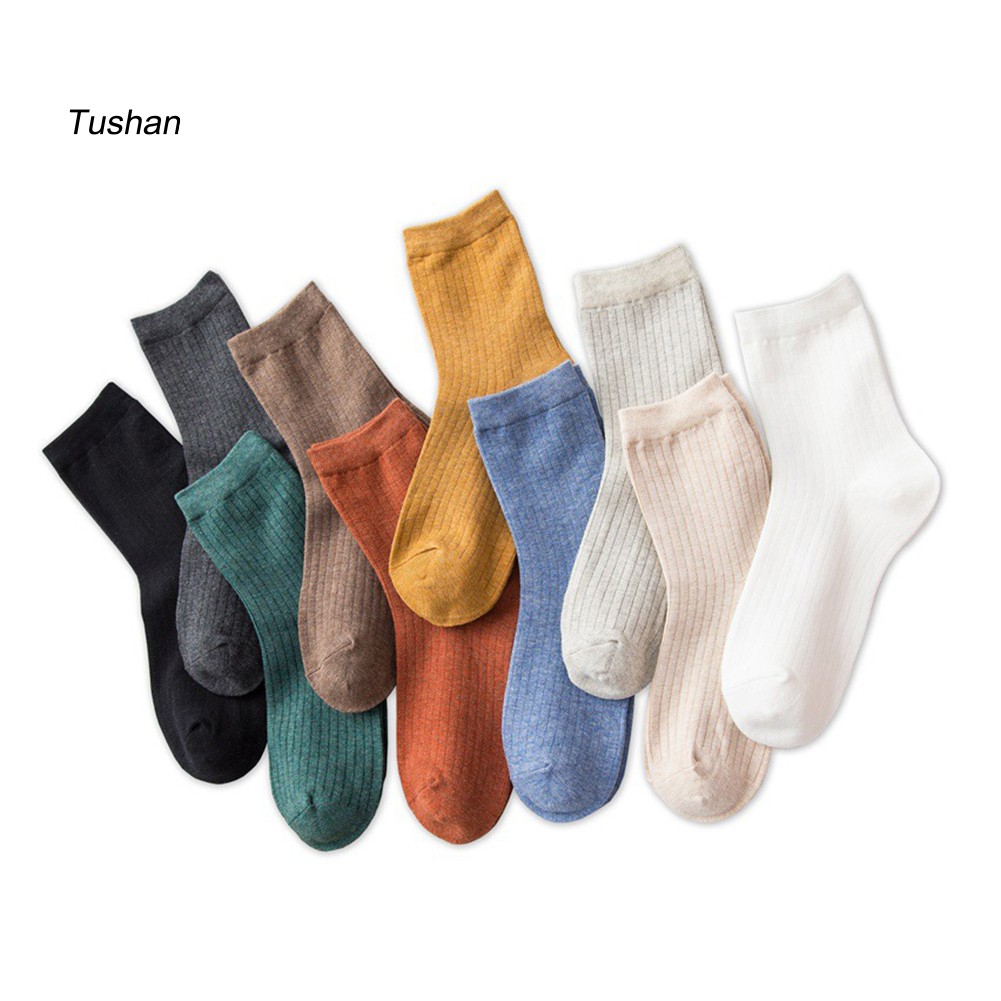 TUSH Winter Spring Solid Color Cotton Breathable Women Soft Warm Middle Tube Socks | BigBuy360 - bigbuy360.vn