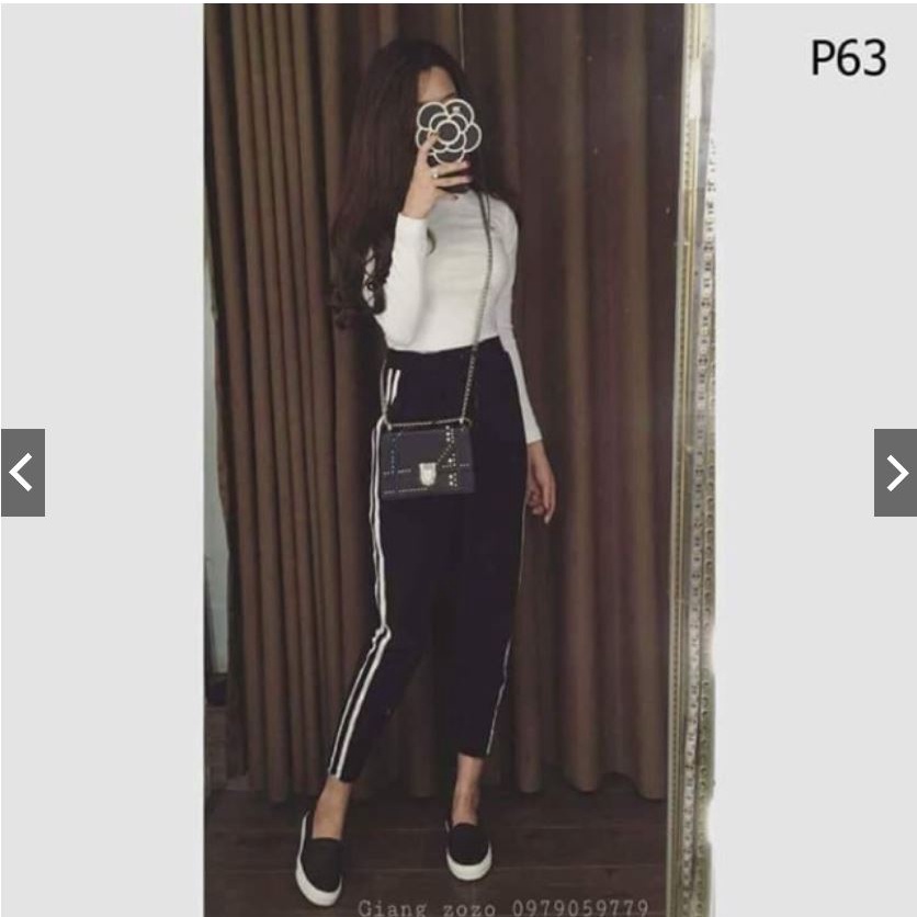 Quần baggy nữ,quần dài nữ phối sọc cạp chun -3 màu