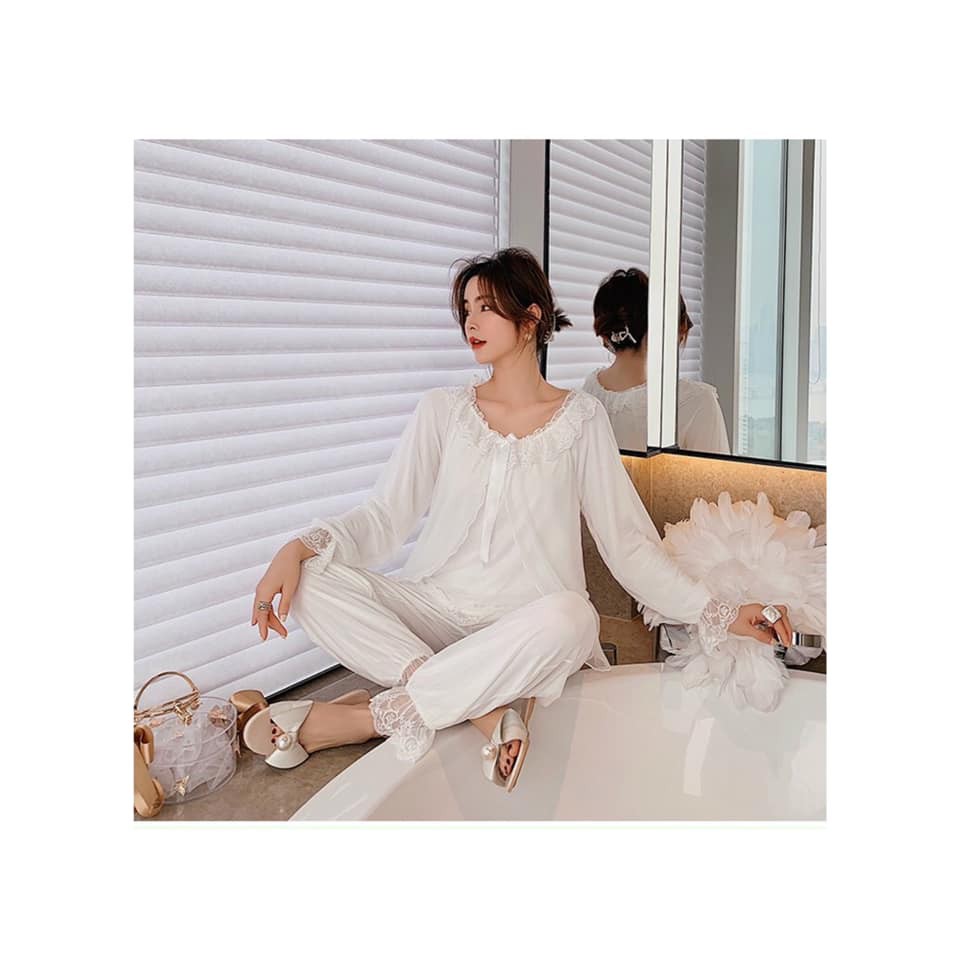 Bộ Ngủ Pyjama tiểu thư viền ren cao cấp