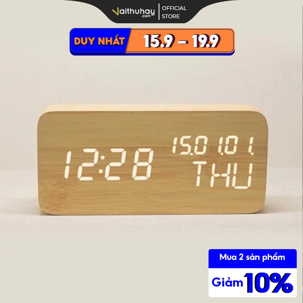 Đồng Hồ Để Bàn Đèn Led Hiện Thị Ngày Tháng Cao Cấp Bằng Gỗ - Vaithuhay