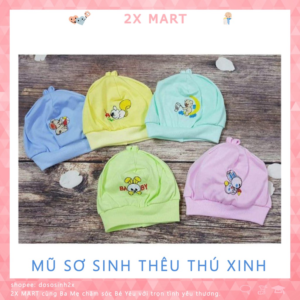 Mũ sơ sinh cotton Hằng Trang mẫu thêu