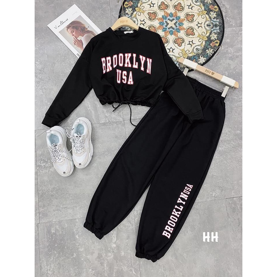 Bộ quần jogger áo croptop dây rút 2 màu siêu xinh | BigBuy360 - bigbuy360.vn