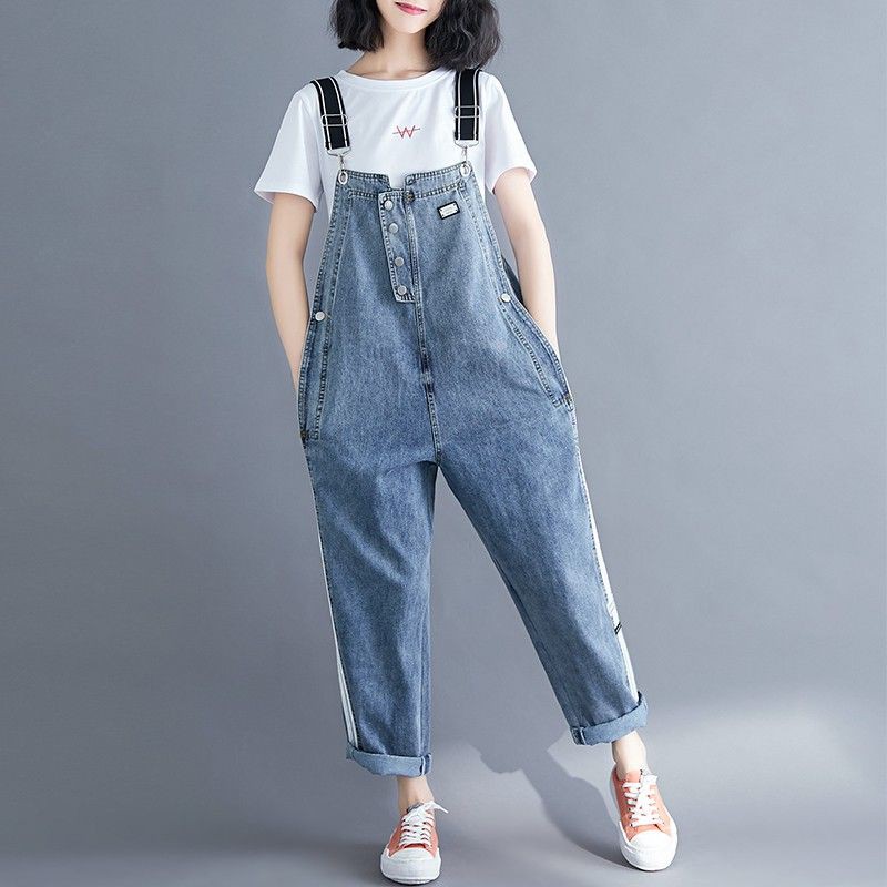 [ORDER] Quần yếm jean bigsize xanh phối sọc cá tính (fit đến 78kg) - Có ảnh thật | BigBuy360 - bigbuy360.vn