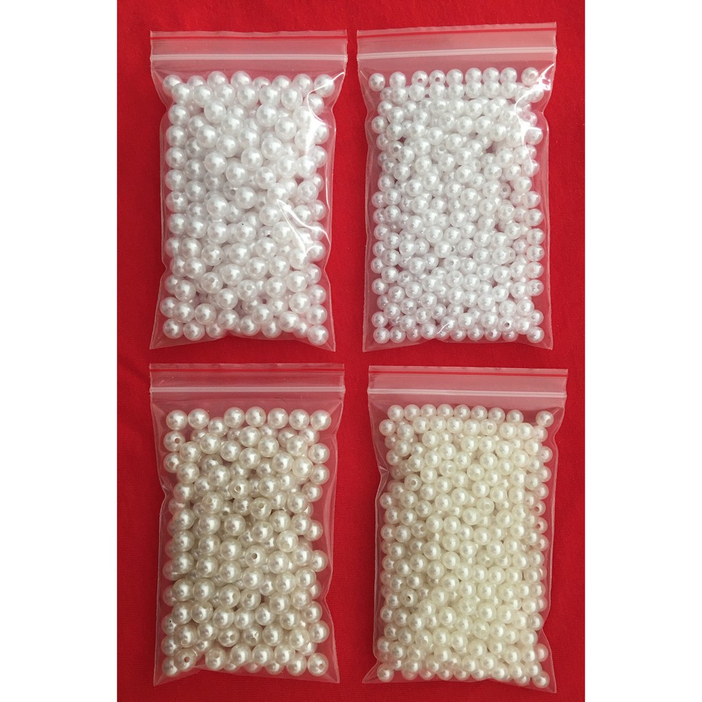 Hạt bẹt nhựa giả ngọc trai 8 - 10 - 12 - 14 ly gói 100 gram