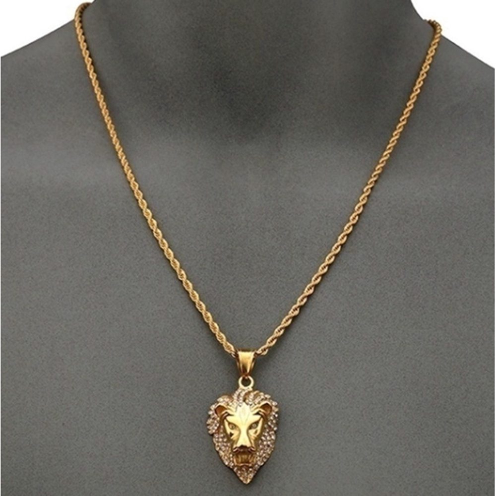 Fashion Iced Out Gold Lion Hip Hop Street Tide Pendant Necklace Jewelry