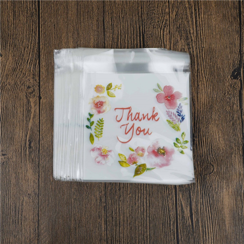 100 túi nhựa đựng bánh in chữ thank you với 3 loại tùy chọn