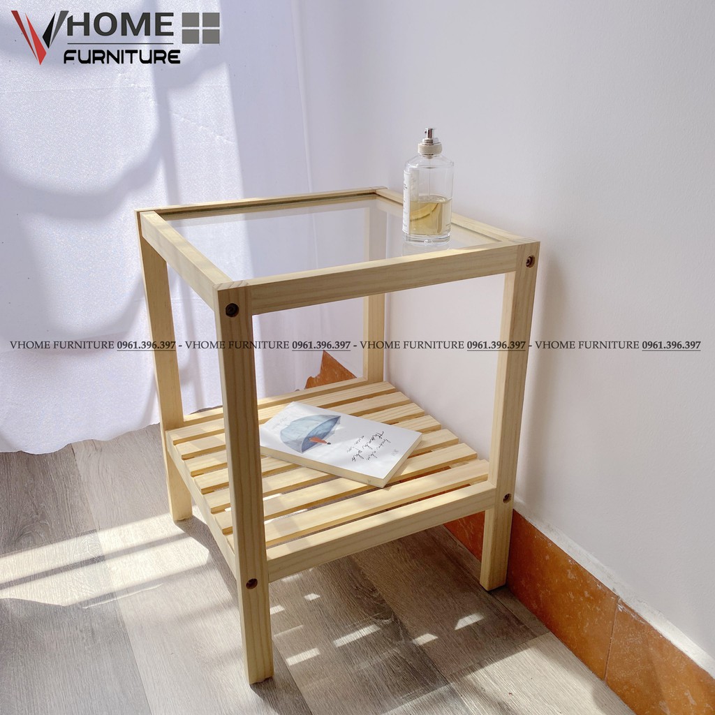 Kệ Đầu Giường Gỗ Thông VHOME Furniture Mặt Kính Cường Lực 35cm x 35cm x 50cm Nội Thất Lắp Ráp | BigBuy360 - bigbuy360.vn