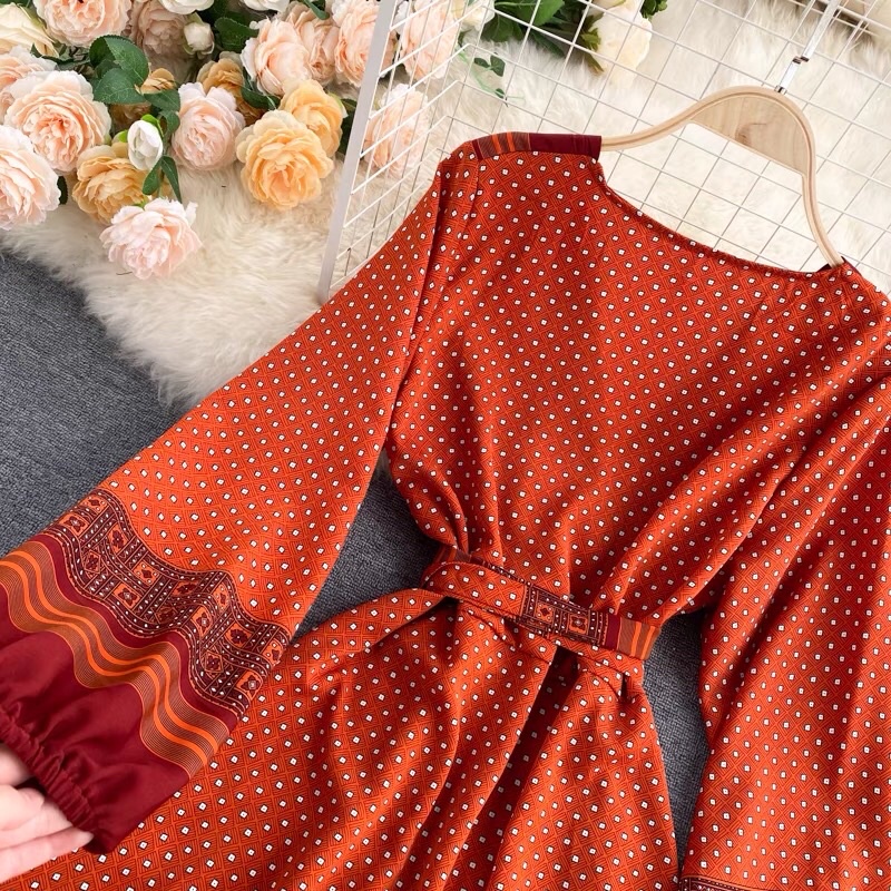 Váy Boho cổ chữ V in hoạ tiết dân tộc cực hot