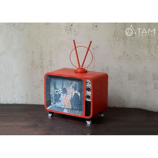 [LỚN BẰNG KÍCH THƯỚC THẬT] Mô hình ti vi cổ điển màu đỏ ăng ten tròn cao 36cm (Chưa tính cần) MHVT-TV-02