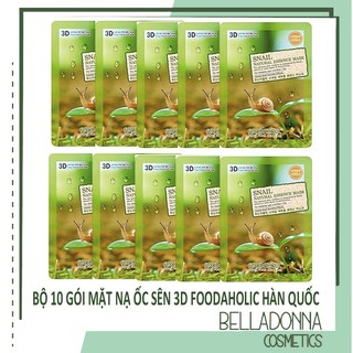 Bộ 10 Gói Mặt Nạ Làm Mờ Vết Nhăn Hiệu Qủa 3D Foodaholic Snail Natural Essence Mask 23ml x10
