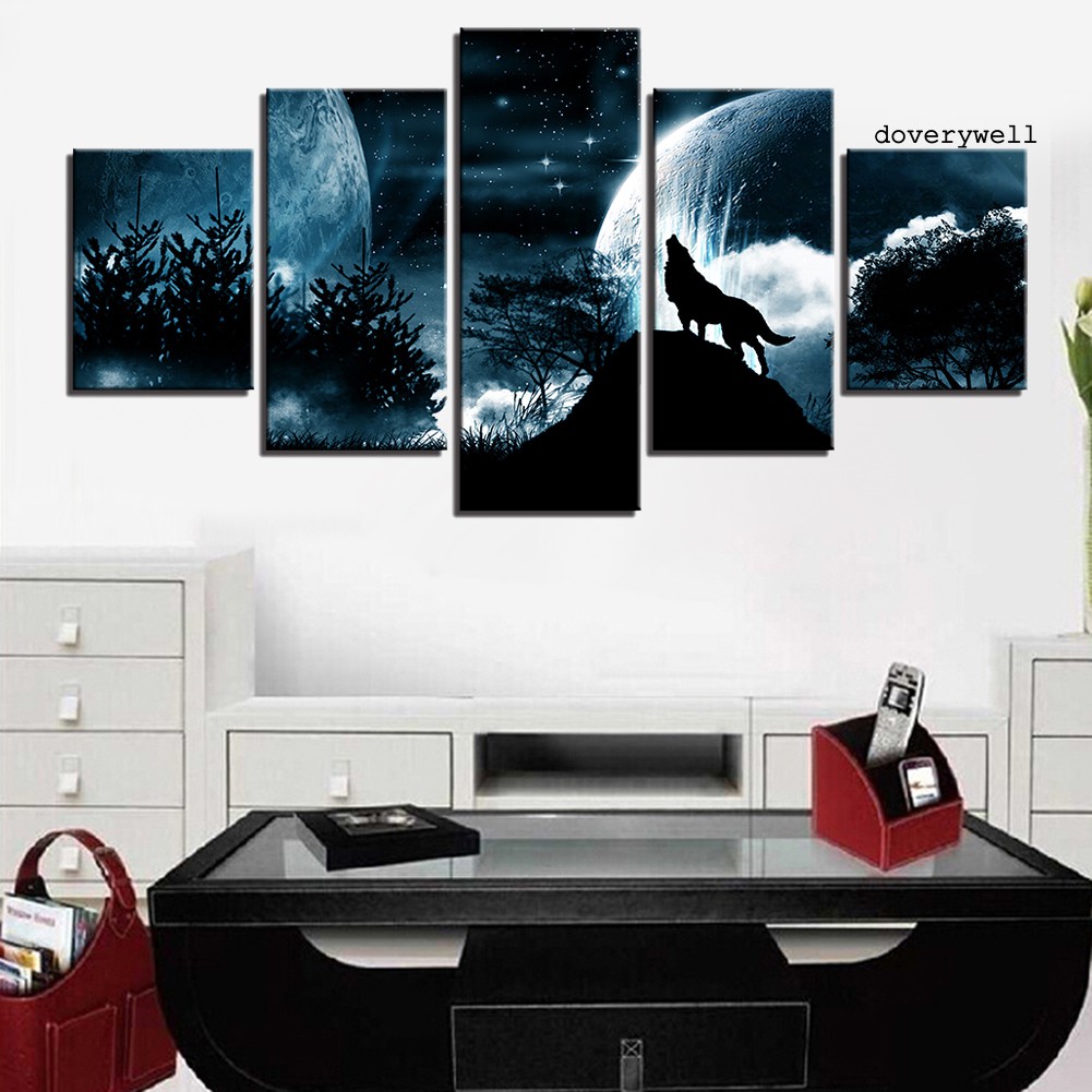 Bộ 5 Tranh Ghép Treo Tường Trang Trí Hình Sói Trong Rừng