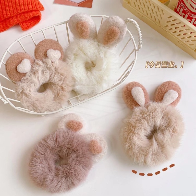 Dây buộc tóc tai thỏ phối lông siêu mềm dễ thương