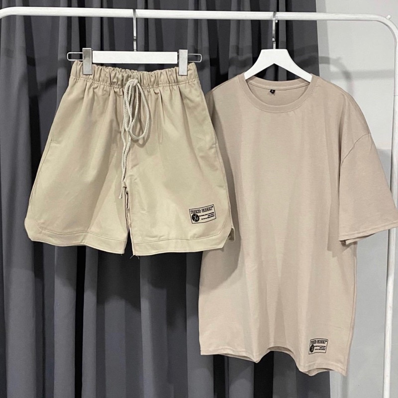 Đồ bộ short kaki , áo thun cotton cao cấp from unisex cho cả nam và nữ 2 màu tan/xanh, hình thật chụp tại Boin Unisex