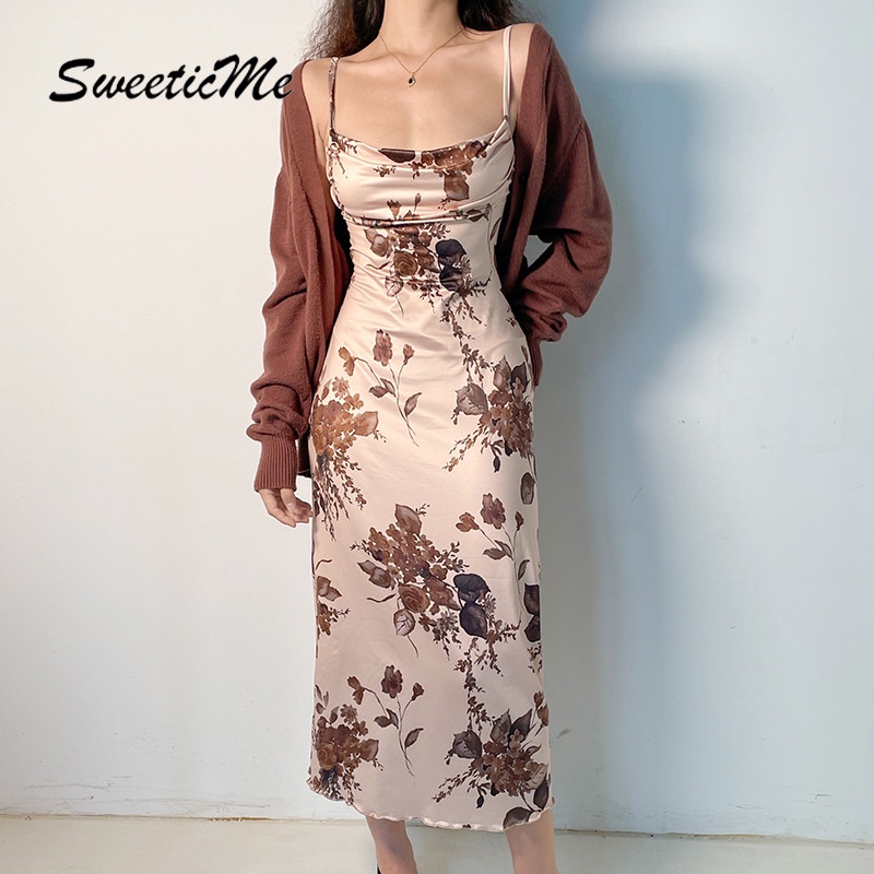 Đầm Hai Dây Hở Lưng Dáng Ôm In Họa Tiết Thời Trang 2022 Quyến Rũ Cho Nữ