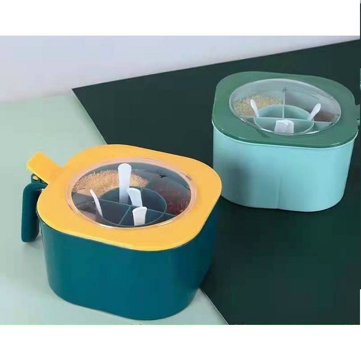 Hộp Gia Vị 4 Ngăn Có Nắp Đậy Cao Cấp Kèm Thìa Tiện Dụng