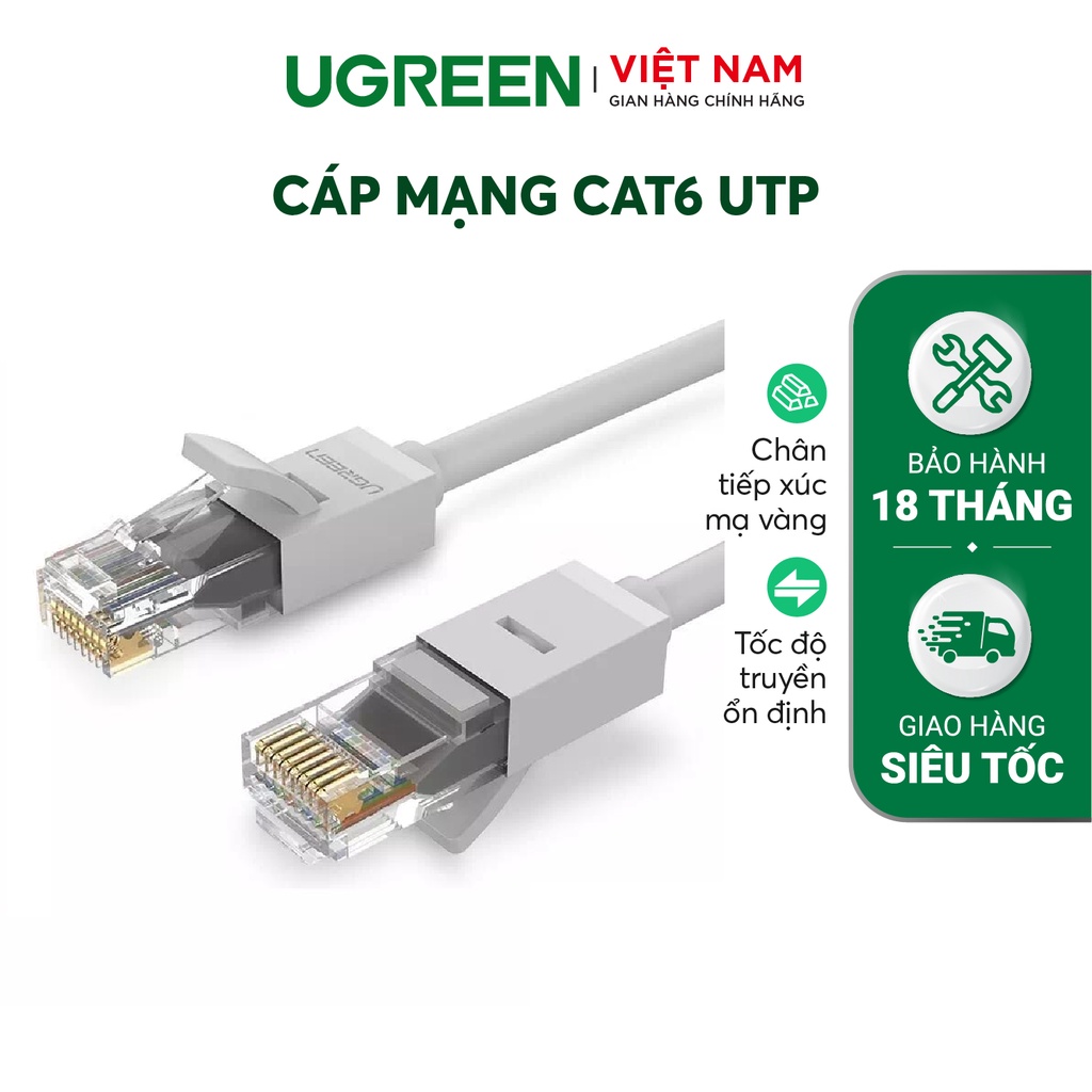 Cáp mạng đúc sẵn Cat6 NW102 0.5-2m UGREEN cao cấp màu trắng - Phân phối chính hãng - Bảo Hành 18 Tháng