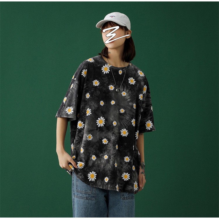 Áo thun unisex / Áo phông loang màu cúc hoạ mi form rộng tay lỡ