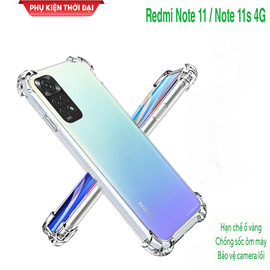 Ốp Xiaomi Redmi 7 / Note 11 / Note 11s 4G / Redmi 12 dẻo TPU trong suốt Lồi 4 Góc siêu chống sốc ôm khít máy