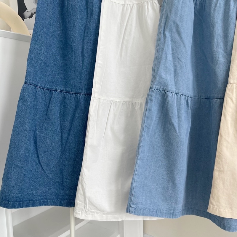 Chân Váy Dài Demin Lưng chun From Xoè Style