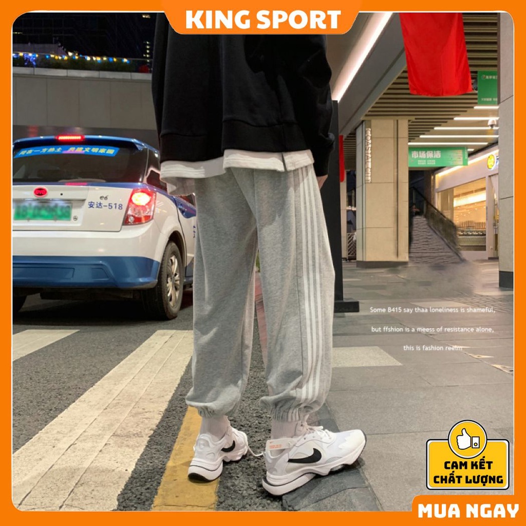 Quần nỉ jogger nam nữ phối 3 sọc thời trang thể thao ống rộng unisex bigsize chất da cá mềm mịn cao cấp đẹp KING SPORT