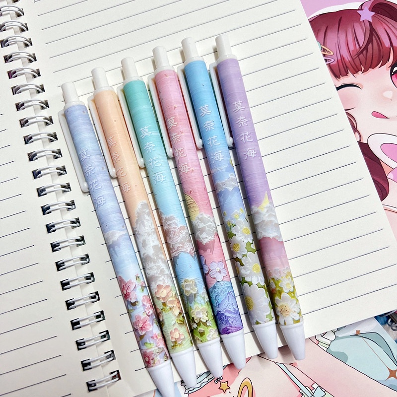 Bộ 6 bút mực gel hình tranh sơn dầu phong cách nàng tiên cá cho học sinh chất lượng cao