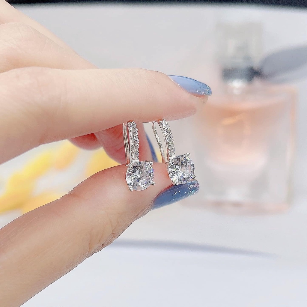 BÔNG TAI MÓC CÂU ĐÁ TRÒN BẠC TA