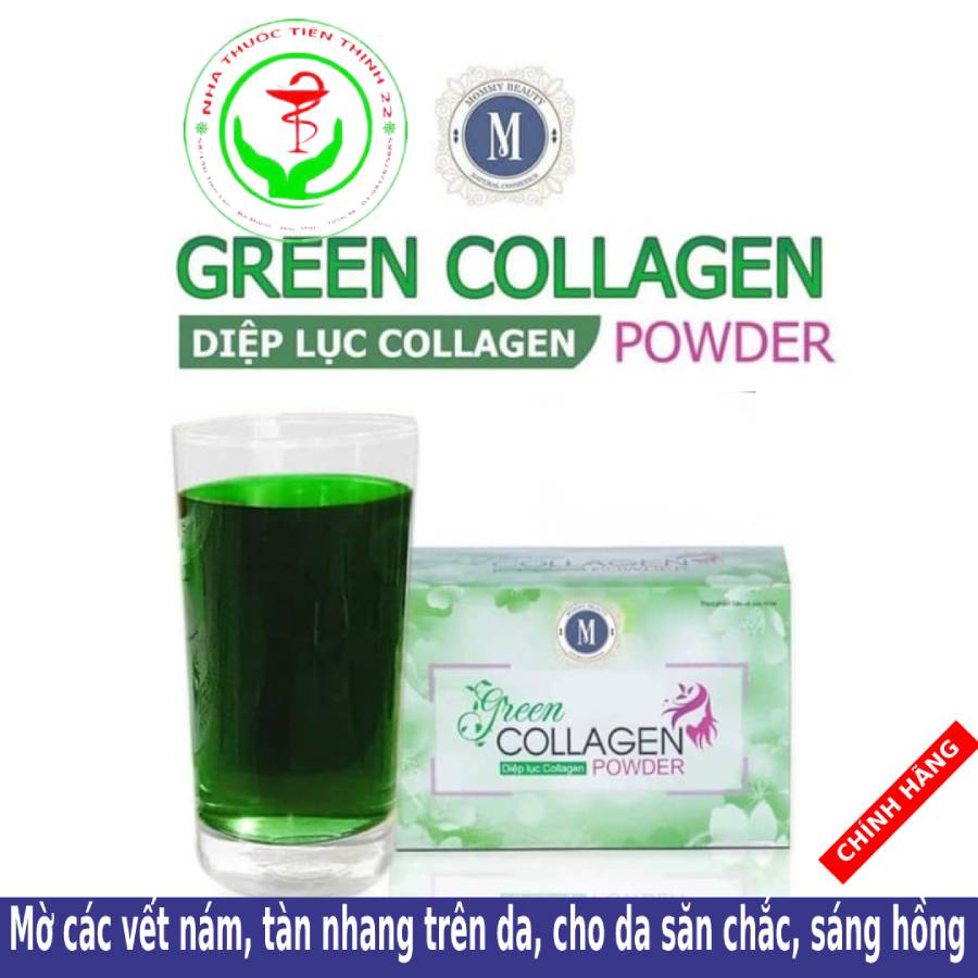 - Diệp Lục Collagen Green Collagen Powder Giúp làm mờ các vết nám, tàn nhang trên da, cho da săn chắc