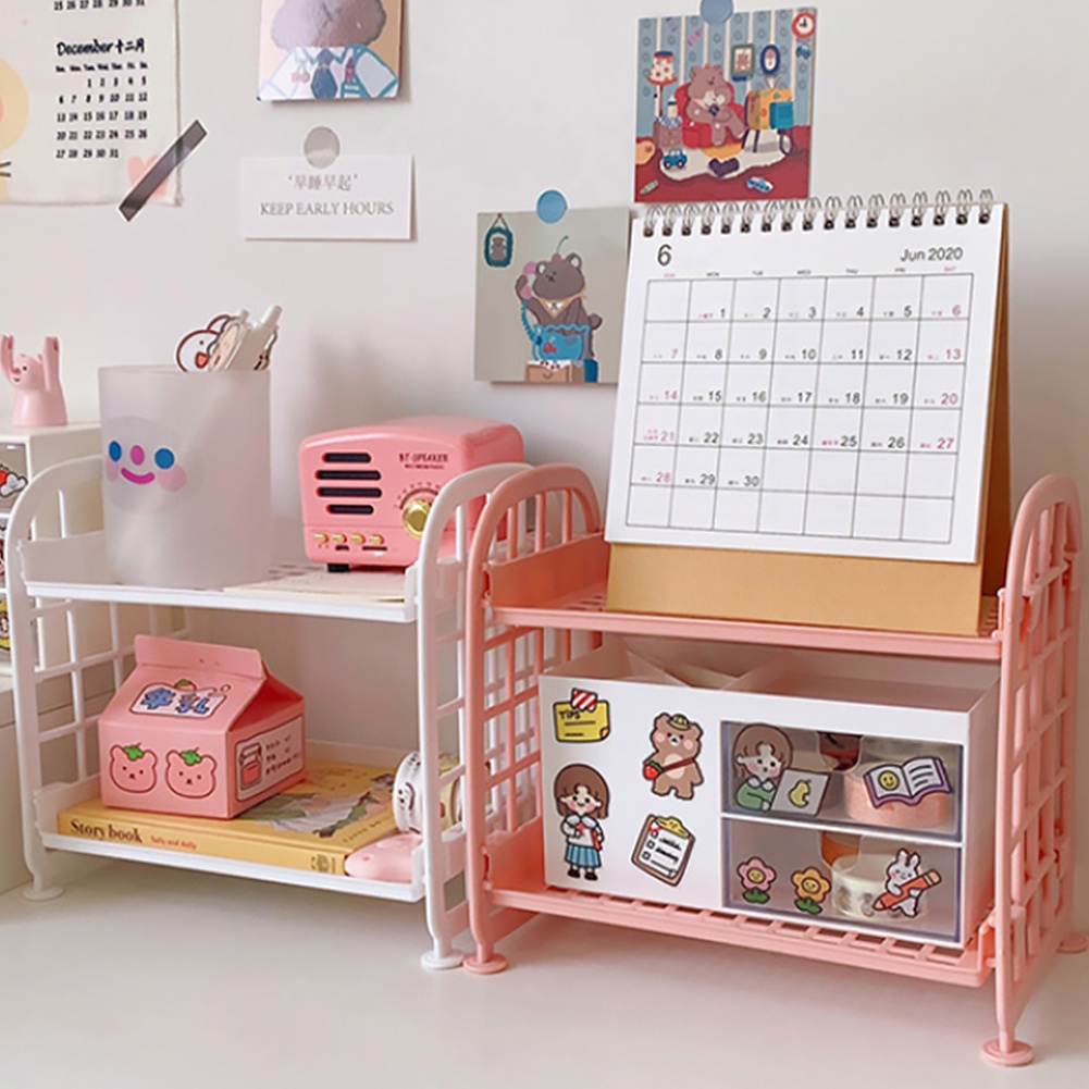 New Ins lưu trữ giá mỹ phẩm trang sức đôi-hai lớp Giá lưu trữ gấp đơn giản Máy tính để bàn nhà phòng tắm kệ lưu trữ Giá Đôi-Hai lớp lưu trữ giá