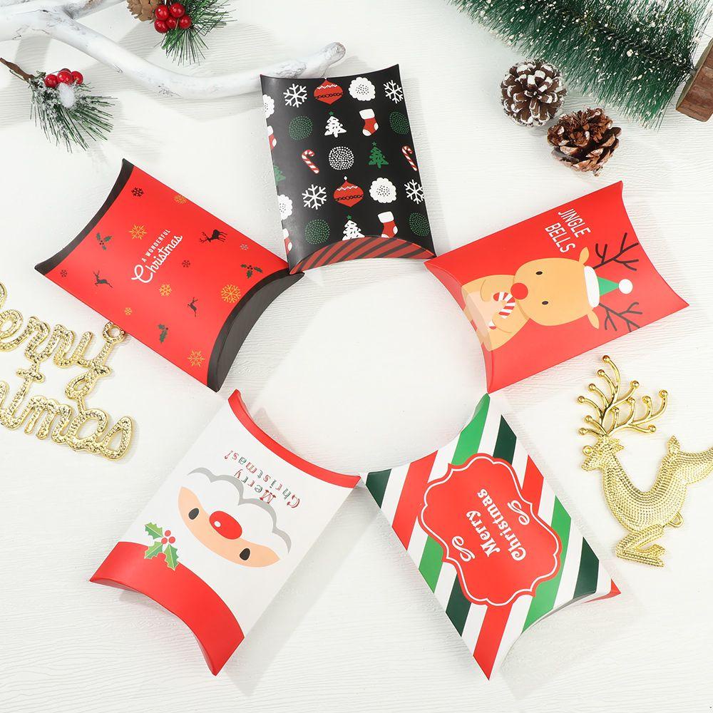 PINEVN 5 / 10 Hộp Giấy Đựng Kẹo Hình Cái Gối Dùng Cho Tiệc Giáng Sinh