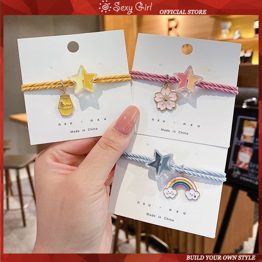 Dây Cột Tóc Cao Su Co Giãn Đính Hình Ngôi Sao Màu Cầu Vồng Bằng Hợp Kim Phong Cách Hàn Quốc