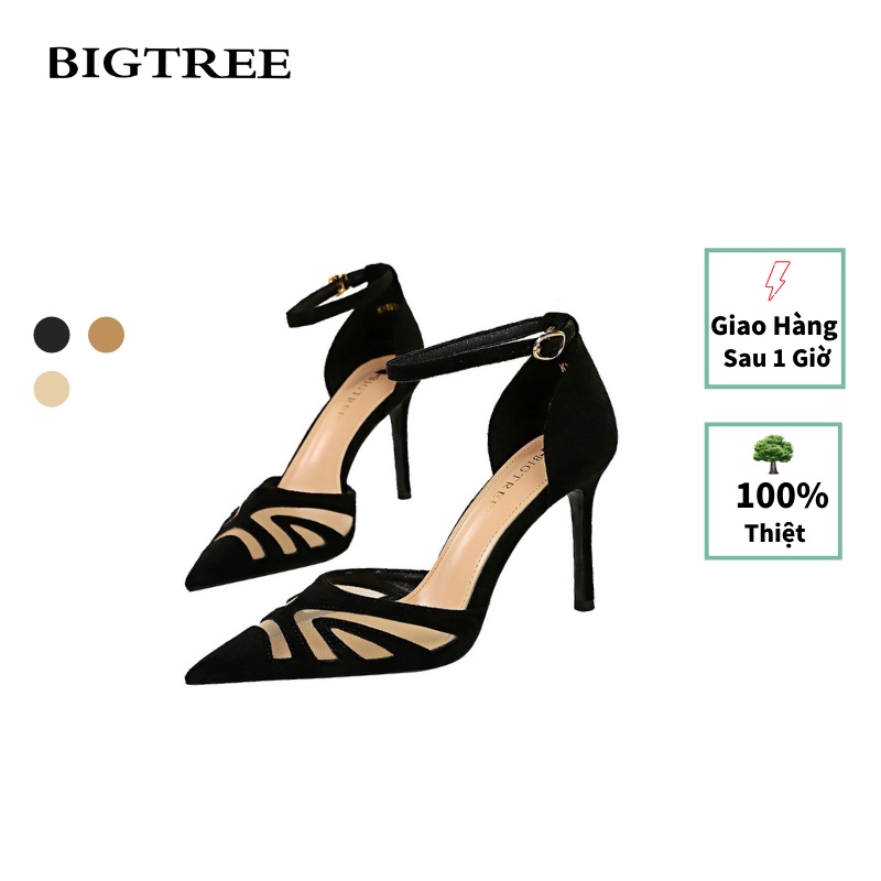 BIGTREE Giày Cao Gót Mũi Nhọn Phối Lưới Mỏng Cỡ Lớn Thời Trang Cho Nữ 313-6