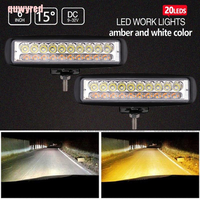 quwyred 1x 6" 60W Car Top LED Offroad Work Light Bar Dual Color White & Amber Waterproof GWT