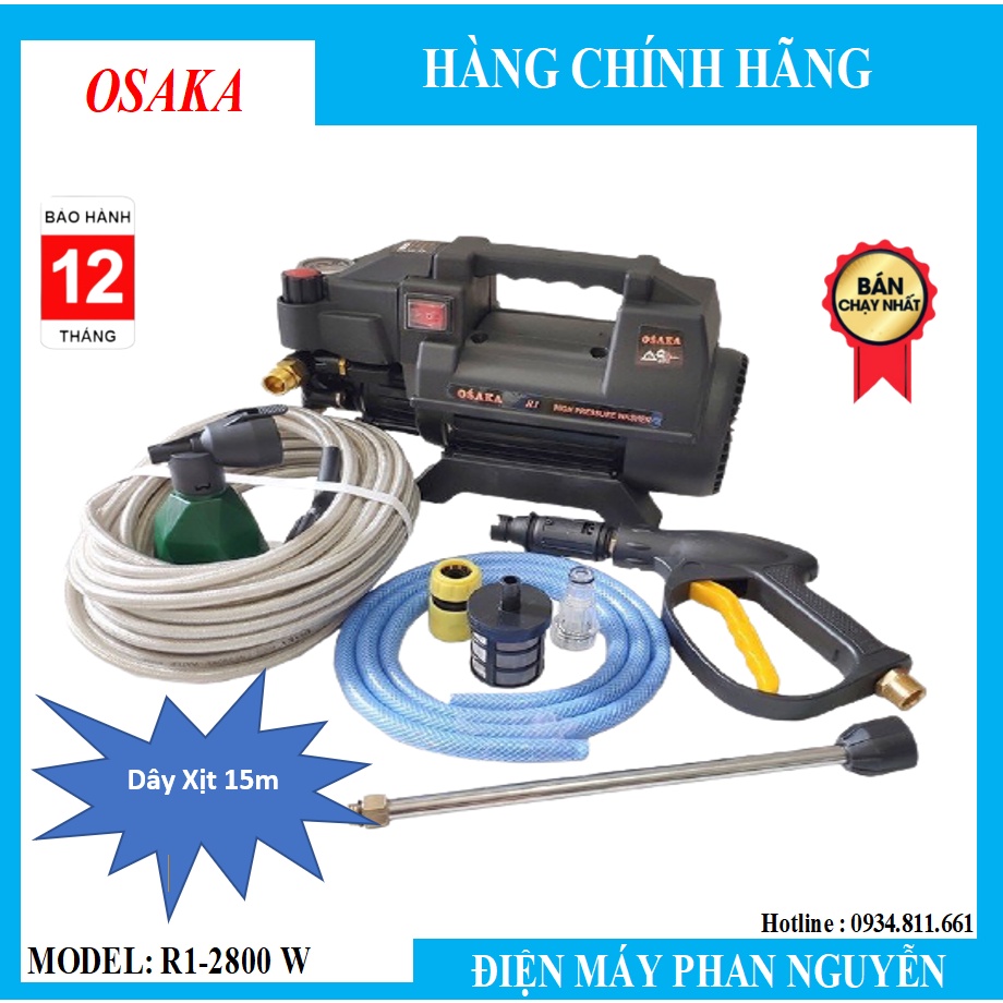 Máy rửa xe OSAKA R1 - 2800 W có chỉnh áp - TẶNG 1 NỐI NHANH, 1 NỐI DÀI