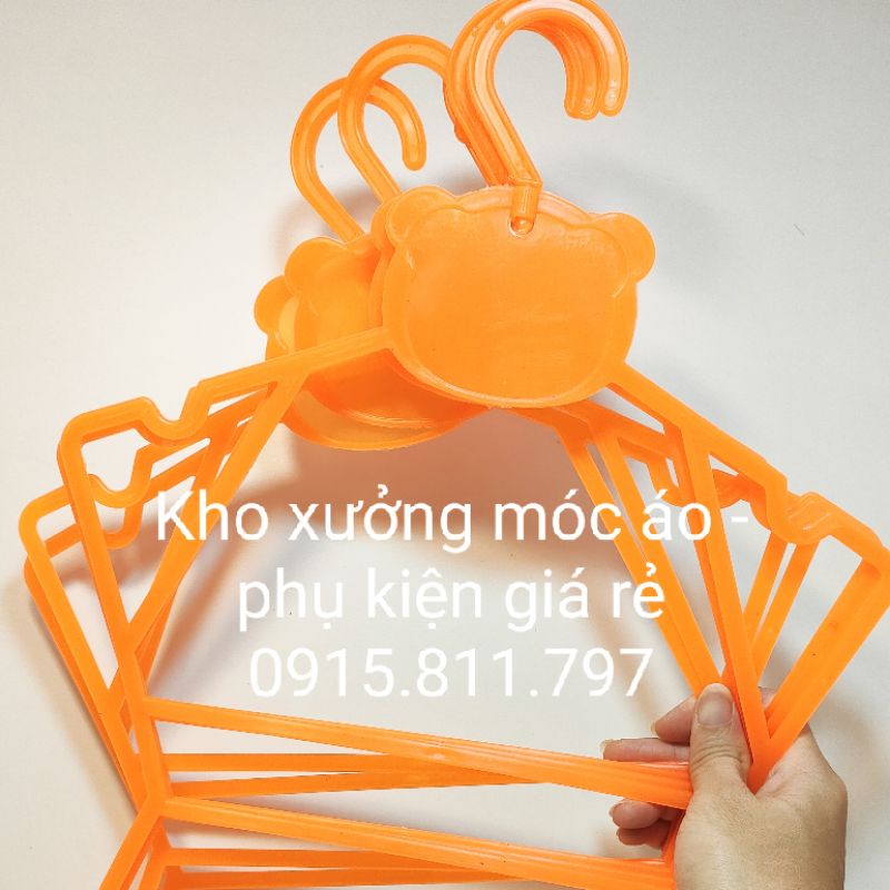 Móc treo bộ trẻ em - combo 10 móc bộ in hình mặt gấu màu cam siêu xinh,size sơ sinh tới 3 tuổi,đầu móc xoay 360 độ