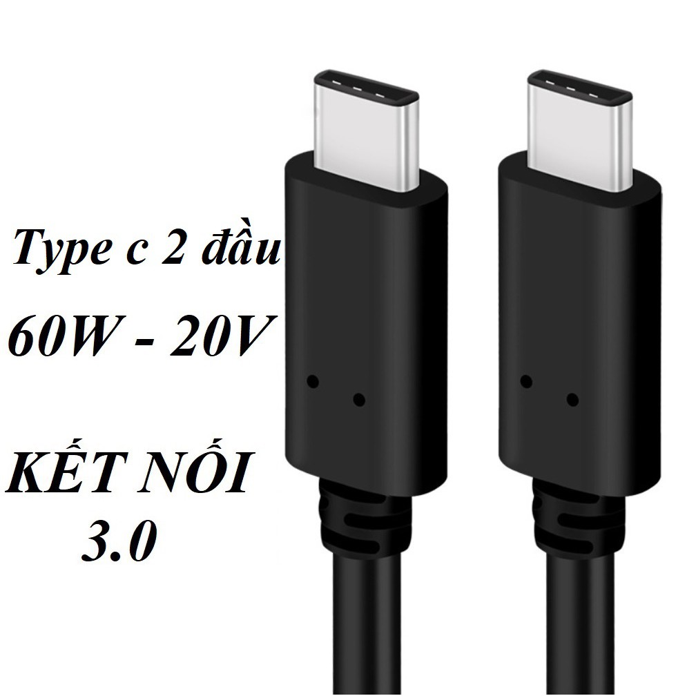 [Mã 2404EL10K giảm 10K đơn 20K] Cáp sạc nhanh Type-C 2 Đầu 2 Type C To Type C 60W 20V Kết nối USB 3.1 dài 1m màu đen