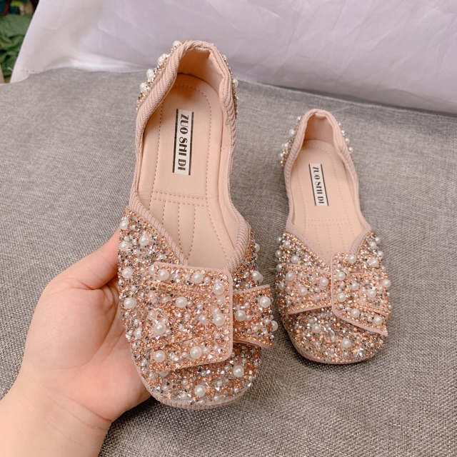 Kèm ảnh thật - Giày bệt nữ đính ngọc đá mũi vuông hàng quảng châu full box xịn loại 1 | BigBuy360 - bigbuy360.vn