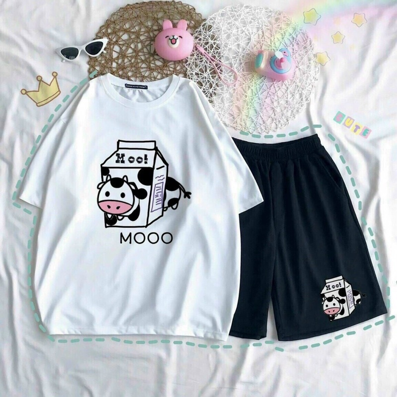 Set bộ đùi cartoon hoạt hình áo 3D + Quần đùi - Set bộ quần áo nữ Unisex Freesize 38-70kg