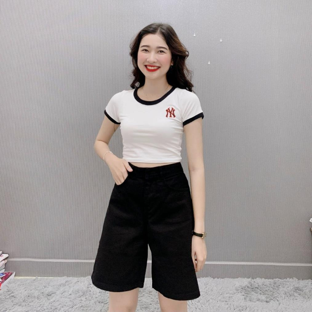 Quần Short Kaki Lửng Ulzzang Quần đùi denim ngố Ống rộng cạp cao Dáng Hàn Quốc (có bigsize)  ྇