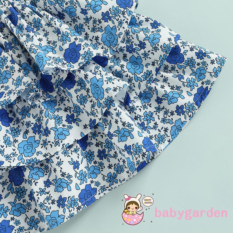 Đầm hai dây xếp ly nhiều lớp in hoa đơn giản cho bé gái 6 tháng tuổi 4 tuổi