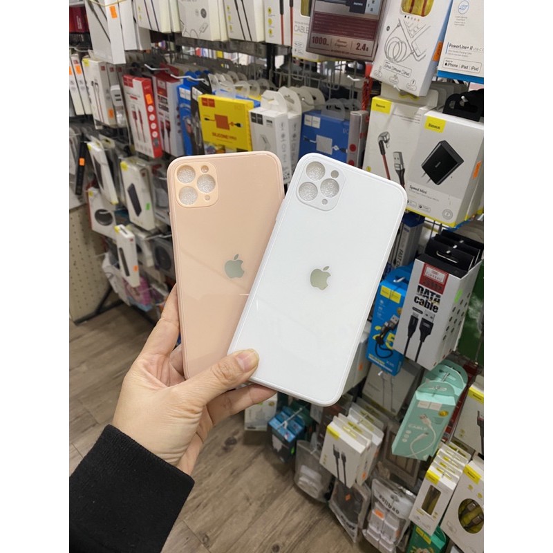 Ốp iphone độ 12 vuông cạnh cho iphone 11/11promax/x/xs/xsmax/7plus/8plus lưng kính cường lực tráng gương