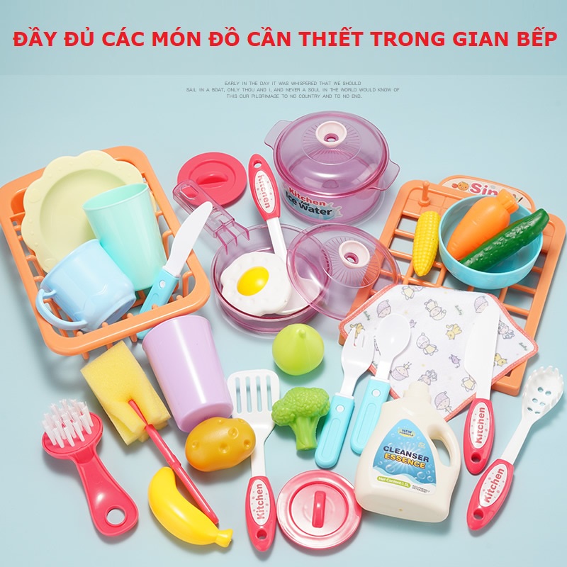 Bộ Đồ Chơi Bếp Bồn Rửa Bát BBS - Nấu Ăn Cho Trẻ Em Tập Làm Việc Nhà - Đồ Chơi Giáo Dục Cho Bé Trai Bé Gái