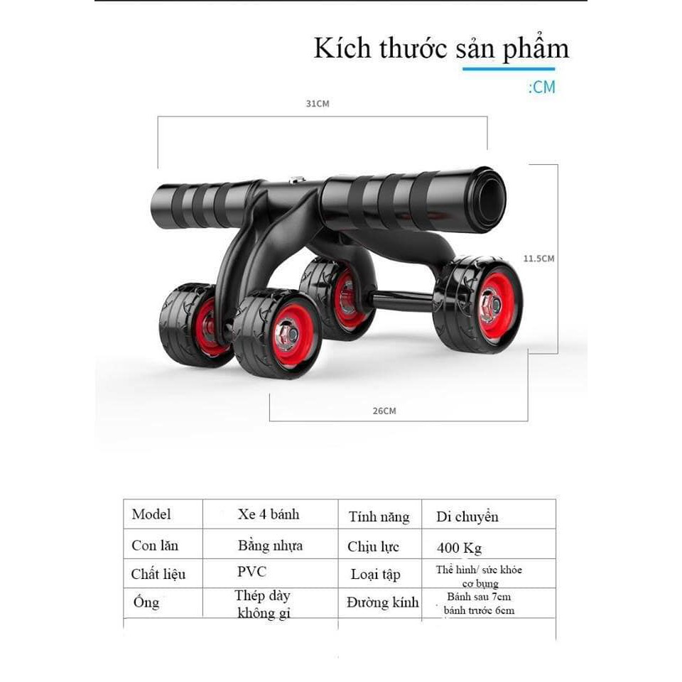 Con lăn tập cơ bụng 4 bánh