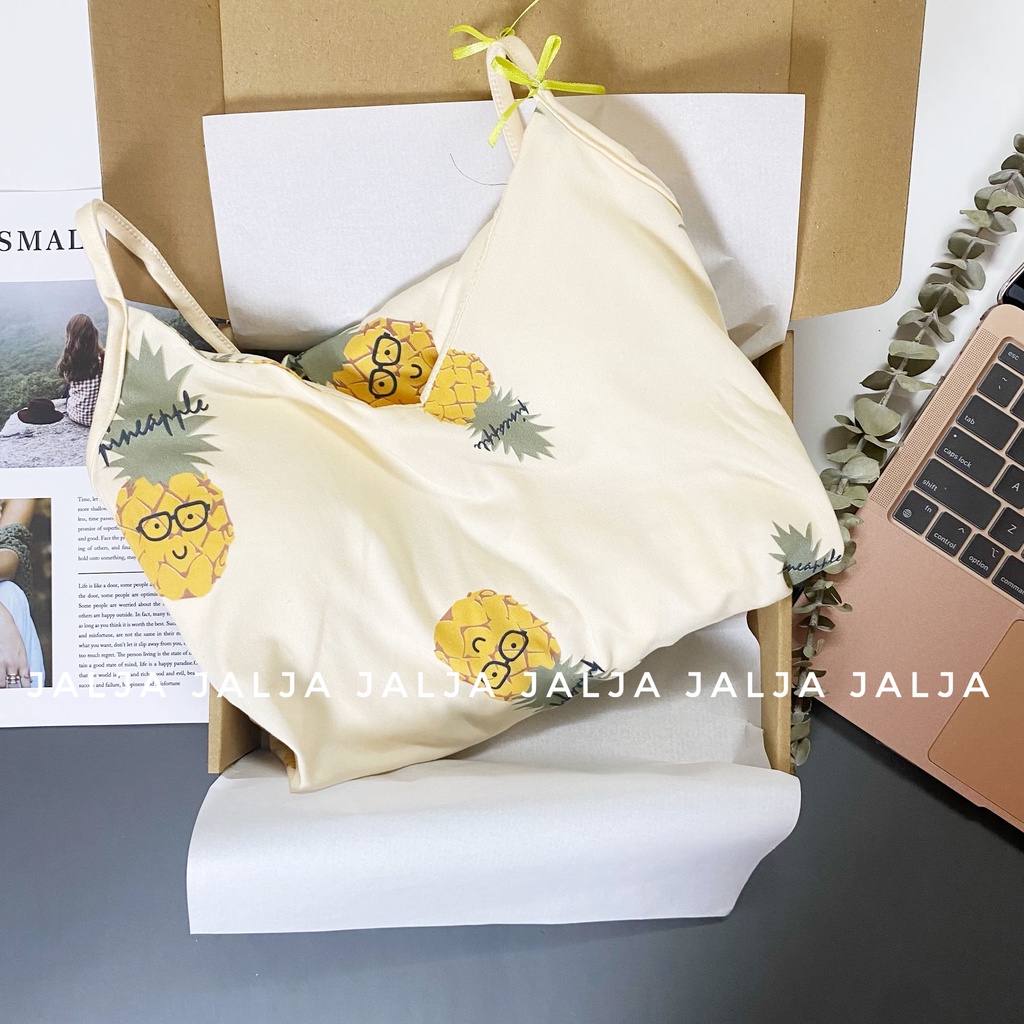 Váy ngủ hai dây nữ đầm ngủ thun cotton mềm mịn mặc nhà có đệm ngực đuôi cá xếp ly họa tiết dễ thương JALJA Vay06