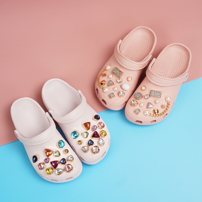 Bộ Phụ Kiện Dây Xích Đính Đá Kim Loại Trang Trí Giày Dép Crocs
