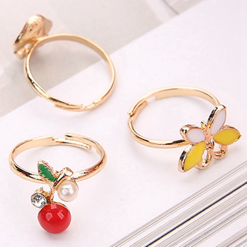Set 10 nhẫn kim loại nhiều kích thước và họa tiết khác nhau đáng yêu dành cho trẻ em