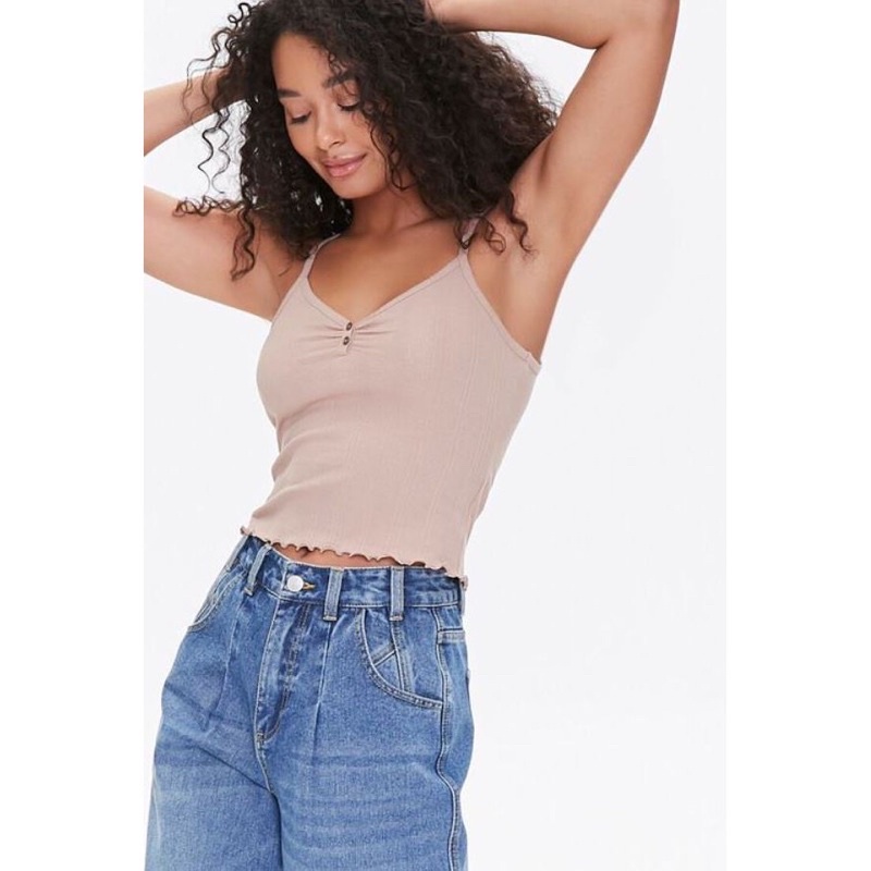 Áo croptop hai dây thun gân có nút trước - Croptop Ribbed Cami Tank Top • Storenyy